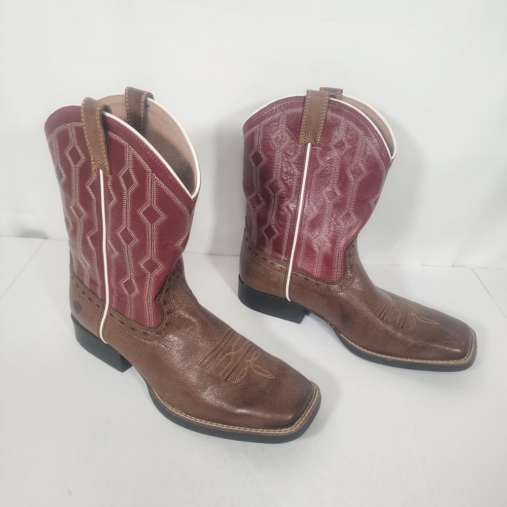 Ariat Live Wire 10017316 Youth Western Cowboy Boots Brown Red Square Toe Sz 6